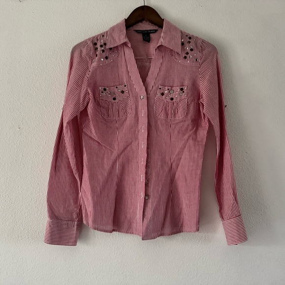 Cotton Button Poplin Collared Top Jewel Stud Gem Mixed Embellish Roll Tab Small - Picture 12 of 13